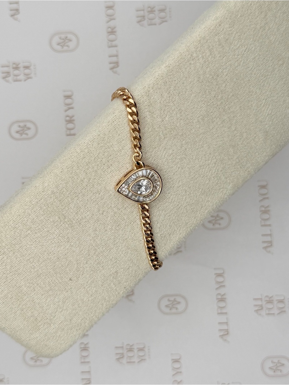 Gold Teardrop CZ Chain Bracelet - Baguette CZ Sparkle